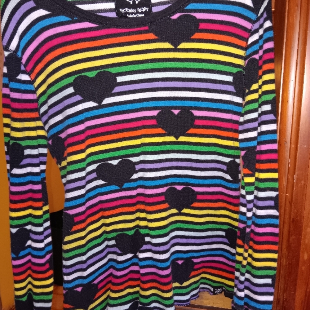 VS Rare htf Rainbow Striped Long Sleeve Tee - Picture 1 of 4